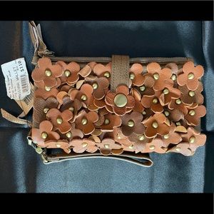 H2Z Leather Flower Studded Handbag/Wallet NWT
